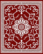 Crimson White Filigree Floral Medallion Rug