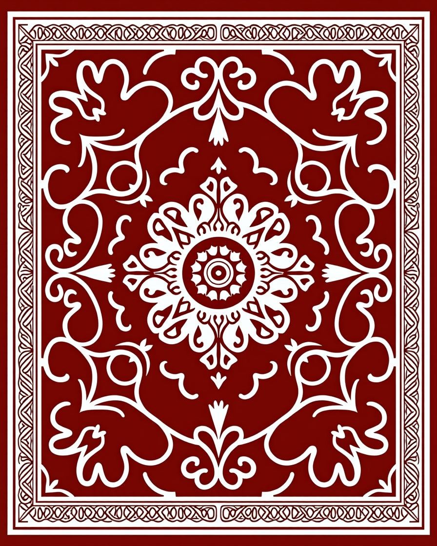 Crimson White Filigree Floral Medallion Rug