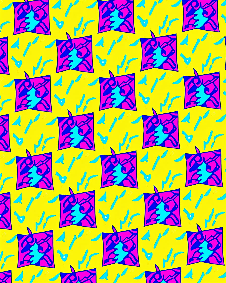 Vibrant Pink Blue Yellow Abstract Shapes Rug