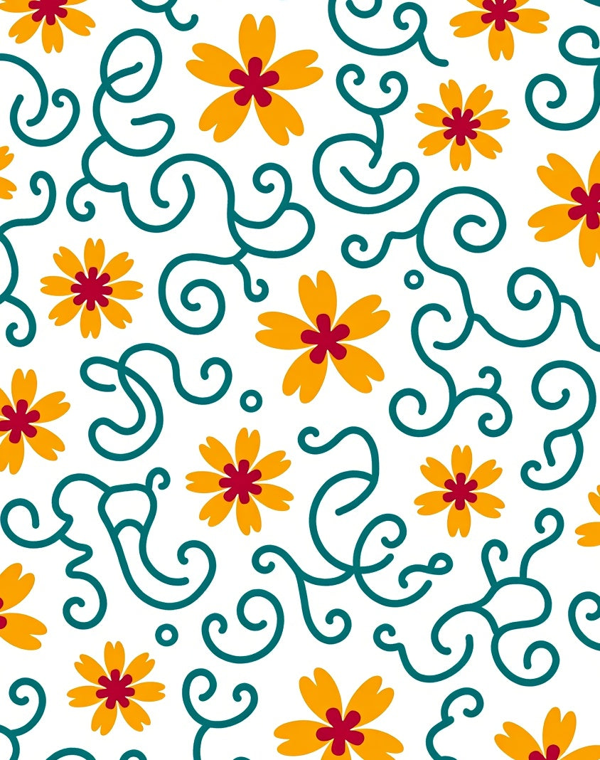 Cheerful Yellow Floral Swirls Rug
