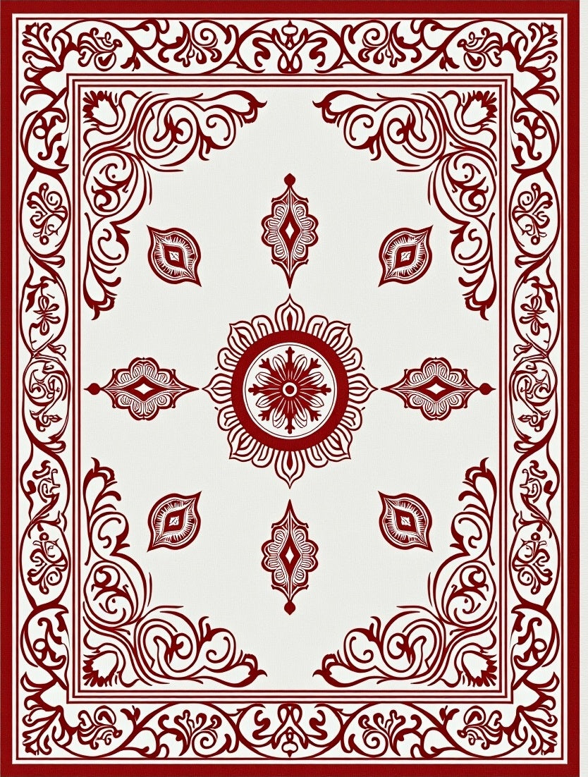 Crimson Detailed Medallion Border Rug