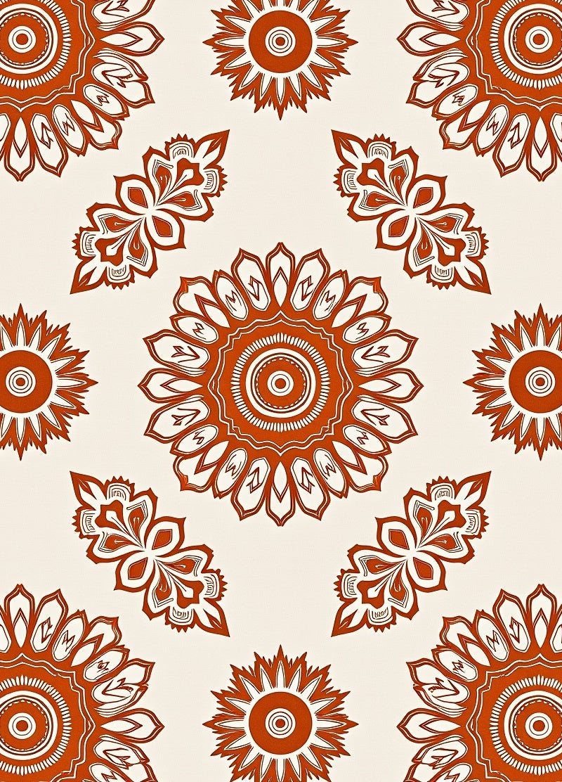 Terracotta Sunburst Floral Medallion Rug