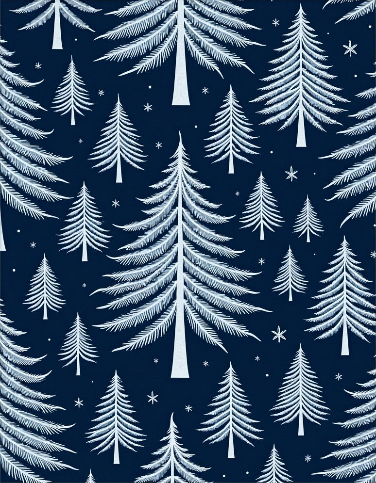White Pine Trees on Navy Background Rug