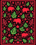 Vibrant Red And Green Animal Garden Rug