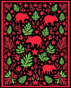 Vibrant Red And Green Animal Garden Rug