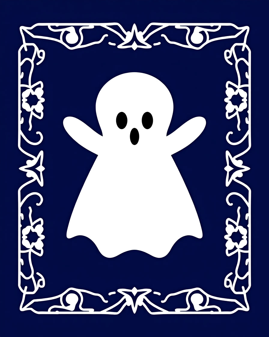 Playful White Ghost Ornate Border Rug