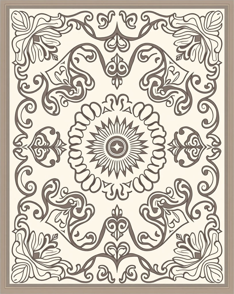 Ornate Cream and Brown Floral Medallion Rug
