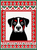 Bold Red Green Dog Portrait Rug
