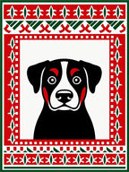 Bold Red Green Dog Portrait Rug