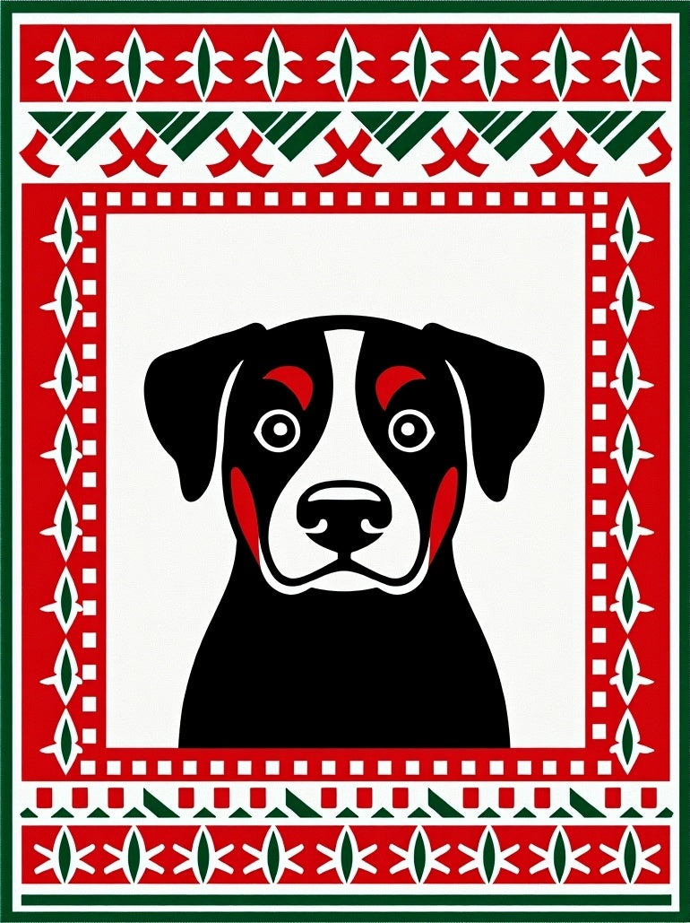 Bold Red Green Dog Portrait Rug