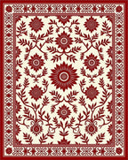 Crimson Floral Vine Bordered Rug