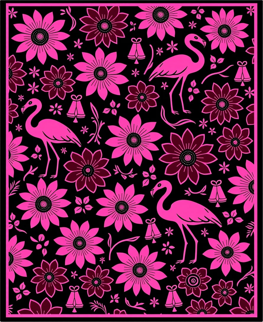 Vibrant Pink Flamingo Floral Composition Rug