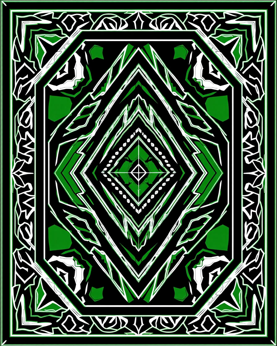 Dynamic Green and Black Geometric Diamond Rug