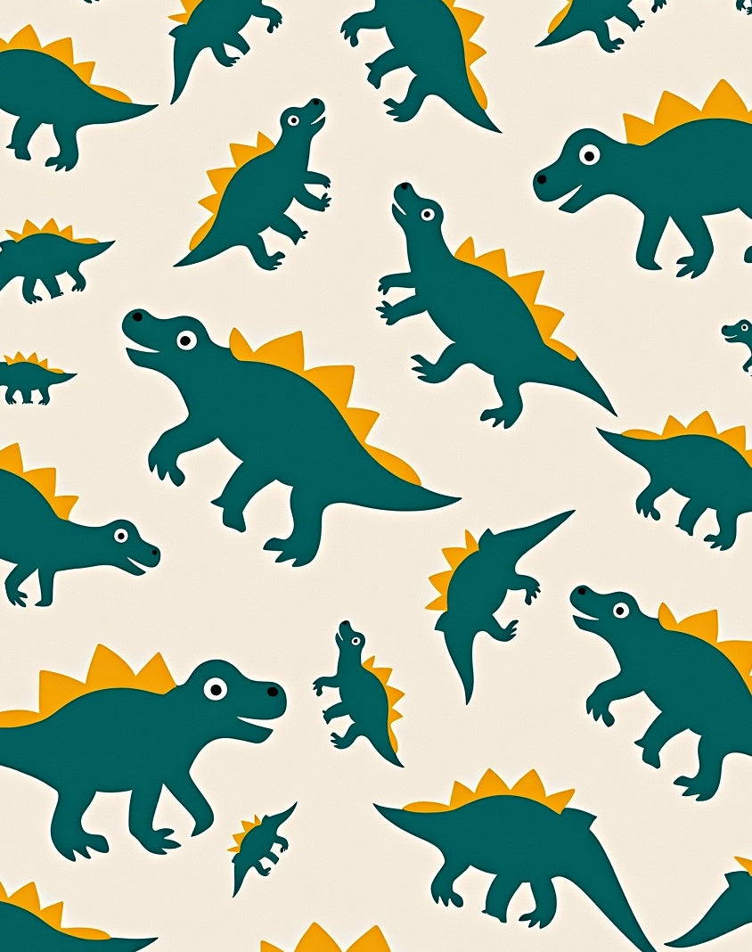 Teal Dinosaur Spiked Cream Background Rug