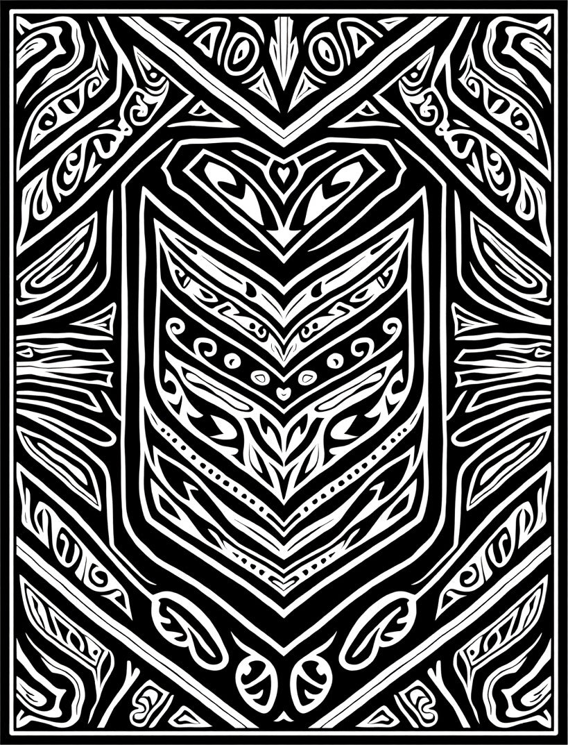 Bold Black and White Tribal Shield Rug