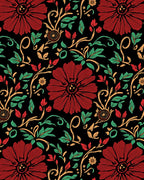 Dark Floral Vine Red Cream Accent Rug