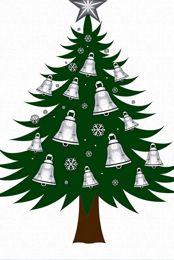 Festive Green Christmas Tree Bell Snowflakes Rug