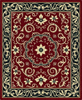 Crimson Cream Scrollwork Floral Medallion Rug