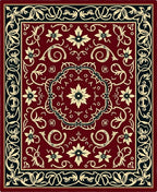 Crimson Cream Scrollwork Floral Medallion Rug