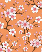 Orange Blossom Branches Floral Arrangement Rug