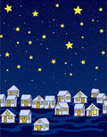 Charming Yellow Stars Night Village Rug
