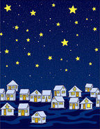 Charming Yellow Stars Night Village Rug