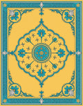 Golden Teal Floral Medallion Border Rug