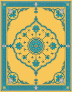 Golden Teal Floral Medallion Border Rug