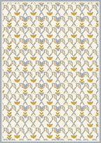 Cream Blue Gold Art Deco Lattice Rug