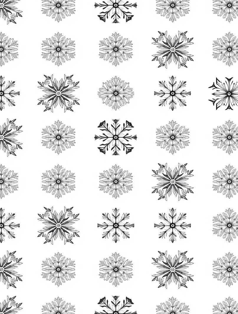 Black White Snowflake Medallion Repeat Rug