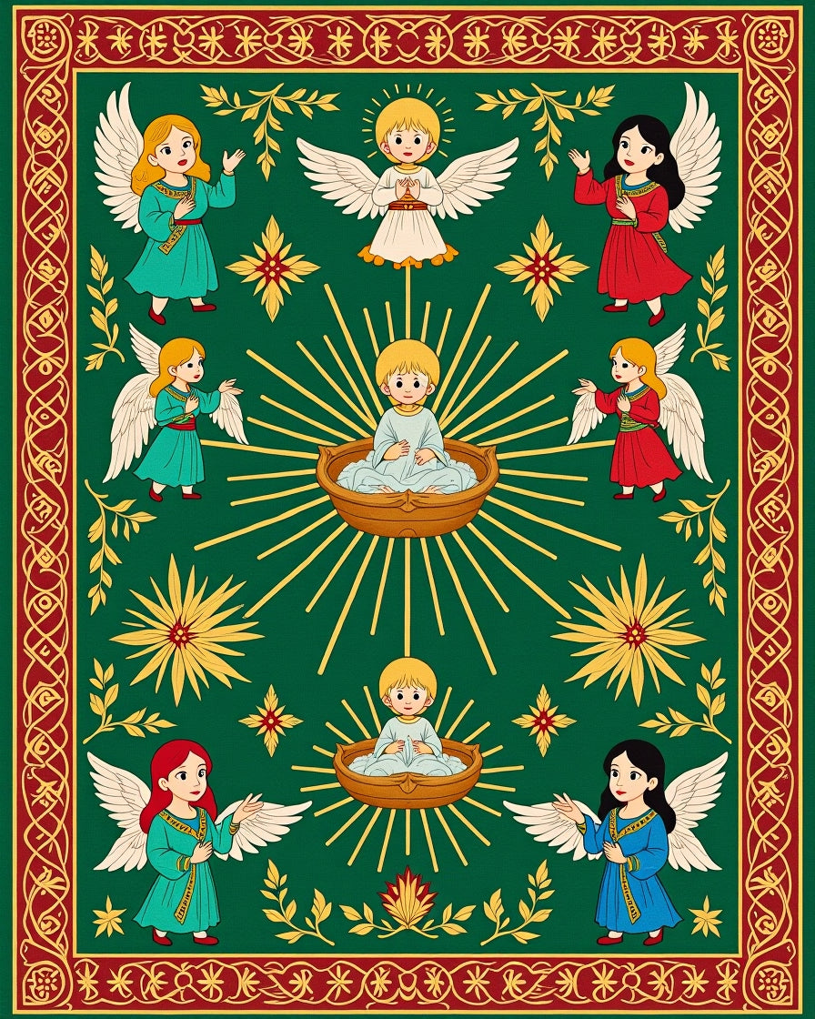 Green Emerald Angels Celestial Babe Display Rug
