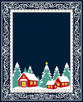 Festive Red Houses Winter Woods Border Rug