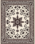 Cream Black Floral Botanical Garden Rug