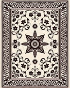 Cream Black Floral Botanical Garden Rug