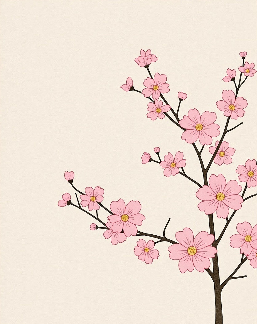 Pink Floral Branches on Cream Background Rug