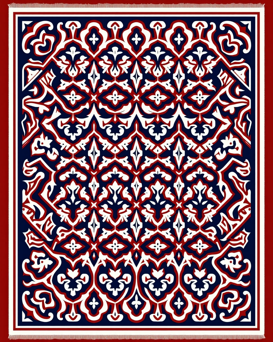 Deep Blue Crimson Arabesque Rug