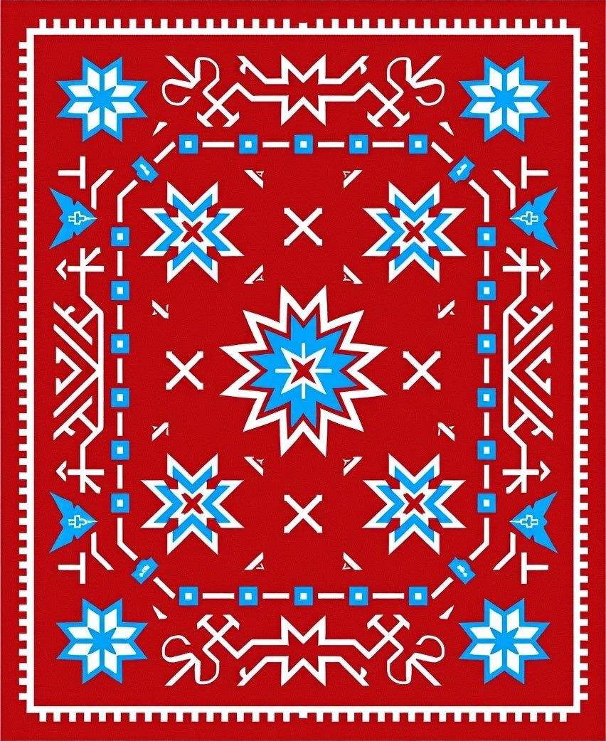 Bold Red Star Geometric Ethnic Rug