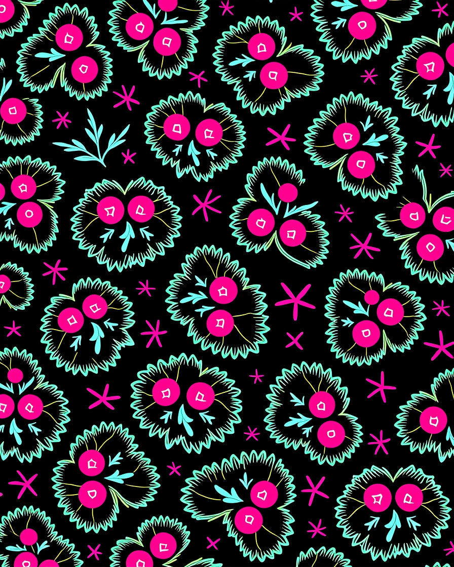 Black Floral Berry Cluster Rug