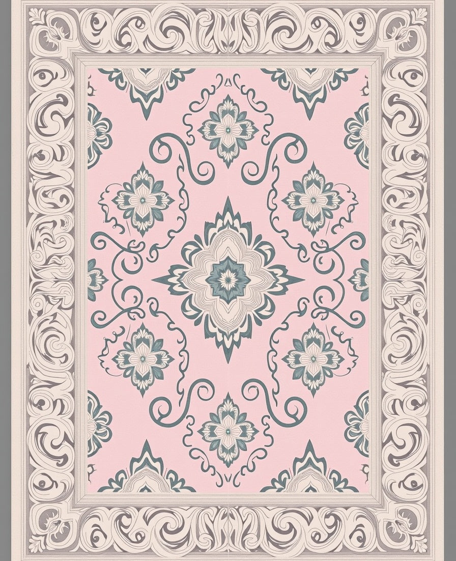 Pale Pink Floral Cameo Border Rug