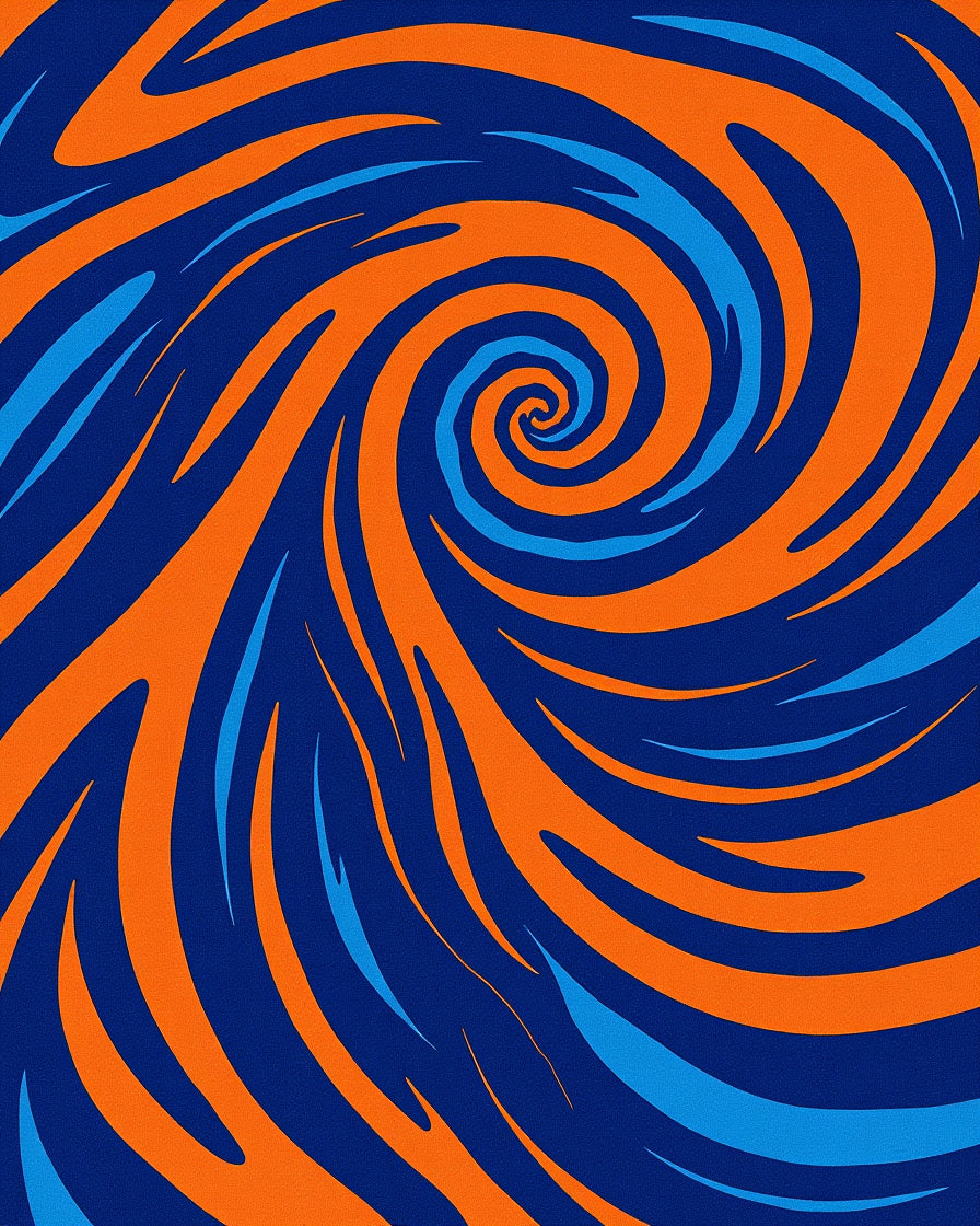 Dynamic Blue Orange Swirl Rug