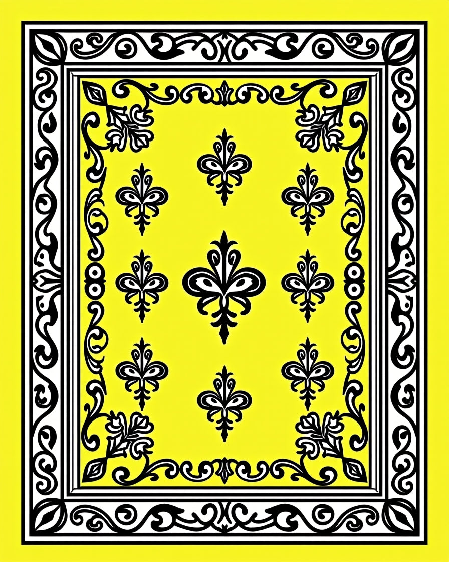 Vivid Yellow Black Floral Frame Rug