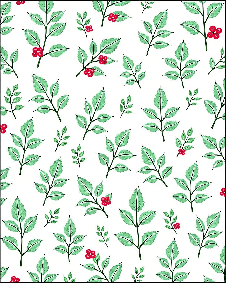 Green Leaf Red Berry Botanical Rug