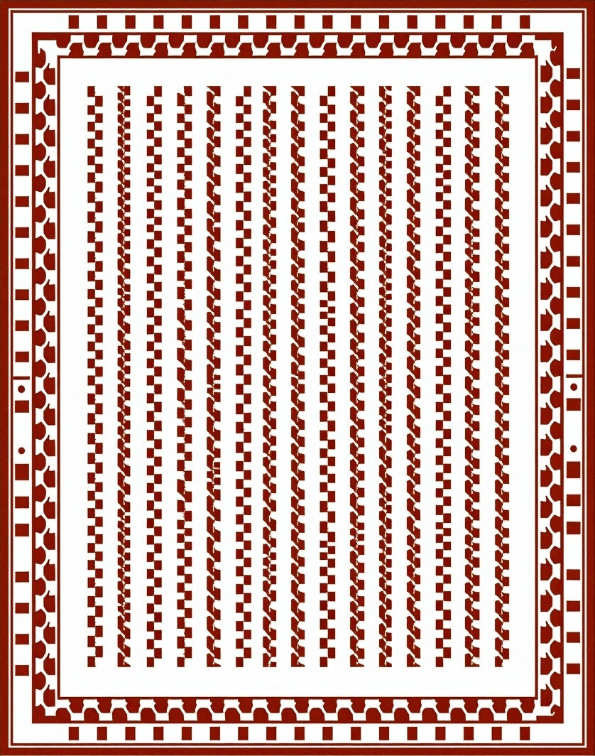 Crimson Red Geometric Stripe Border Rug