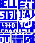 Bold Blue Geometric Text Collage Rug