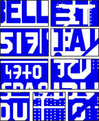 Bold Blue Geometric Text Collage Rug