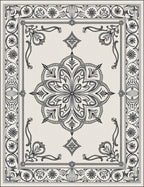 Vintage Black Floral Medallion Border Rug