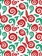 Whimsical Red Green Swirls and Leaves Rug