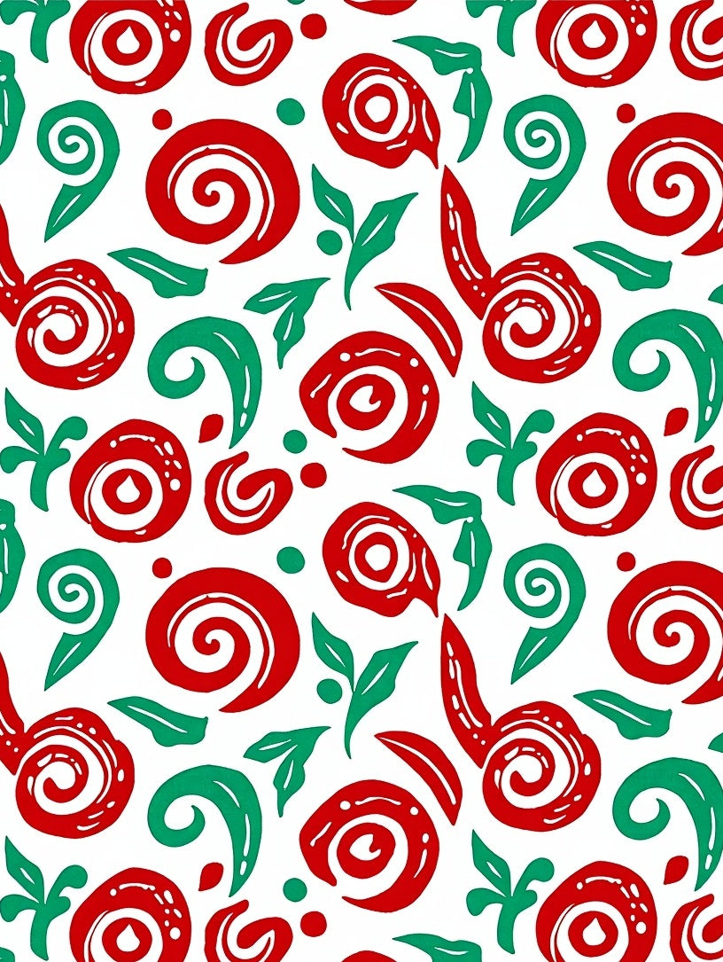 Whimsical Red Green Swirls and Leaves Rug