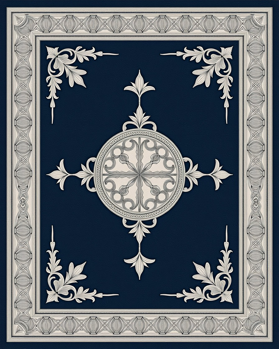 Navy Cream Classic Medallion Square Rug