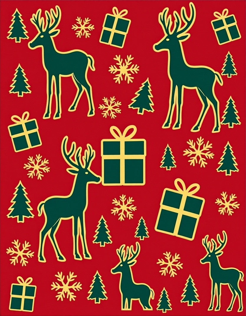 Festive Red Deer Gift Tree Snowflakes Rug